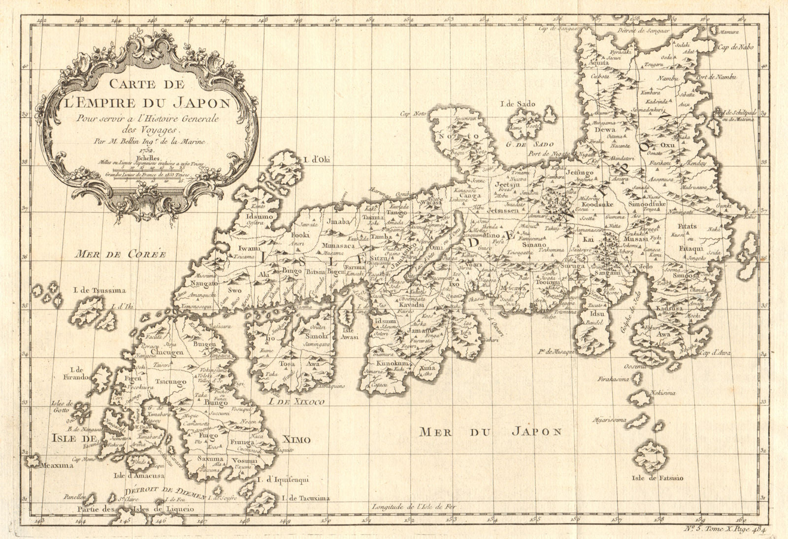 'Carte de l’Empire du Japon'. Empire of Japan. BELLIN 1752 old antique map